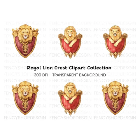 Lion Crest Shield Clipart Bundle