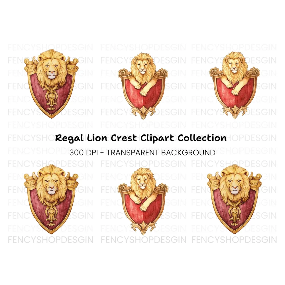 Lion Crest Shield Clipart Bundle