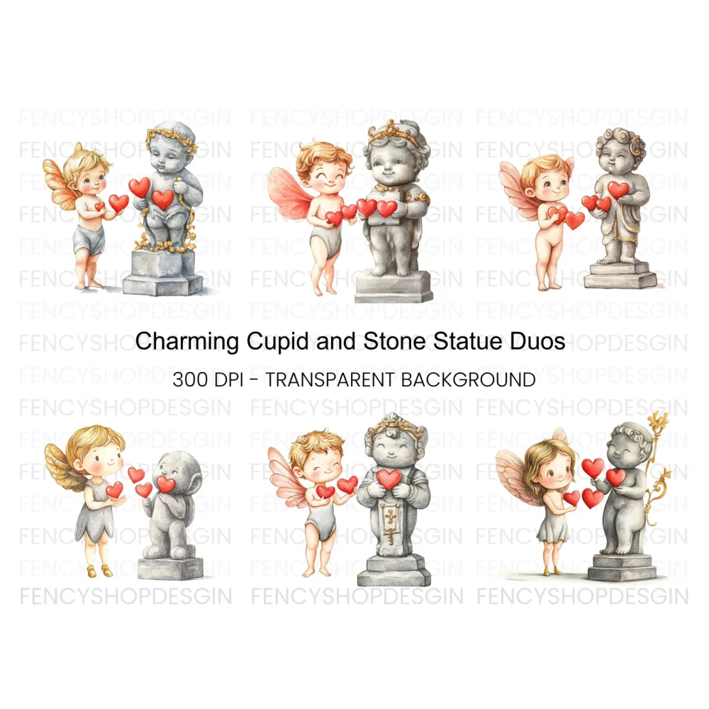 Cupid and Stone Statue Love Clipart Bundle