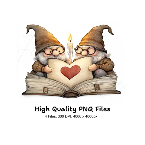 Gnome Couple Love Story Clipart Bundle