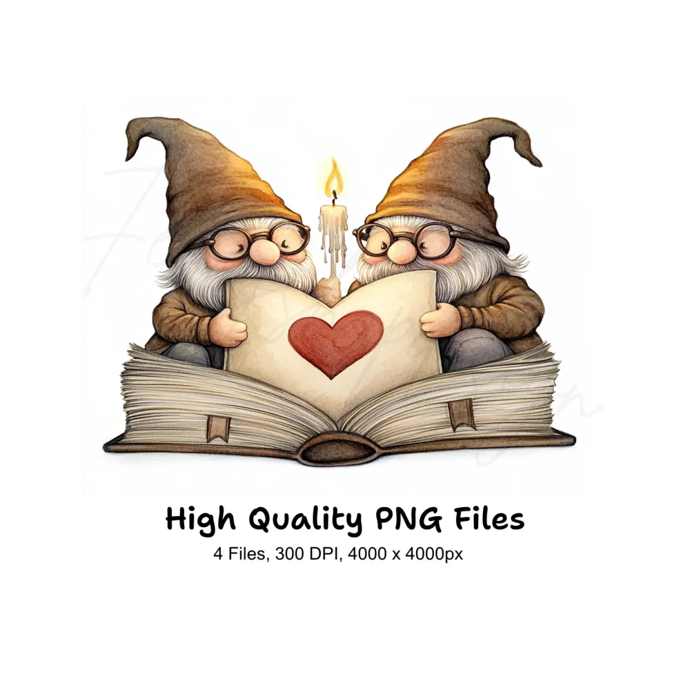 Gnome Couple Love Story Clipart Bundle
