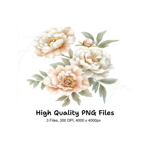 Elegant White Peony Flower Clipart Bundle