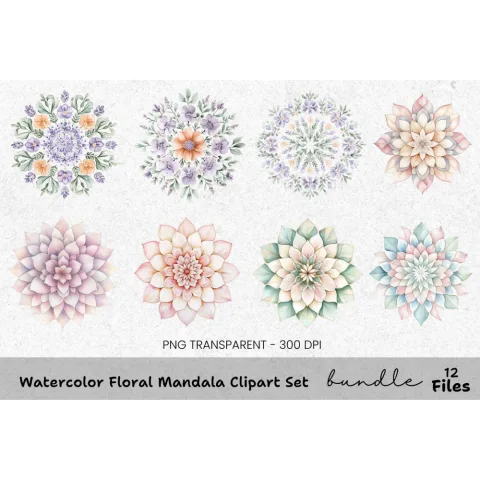 Floral Mandala Clipart Bundle