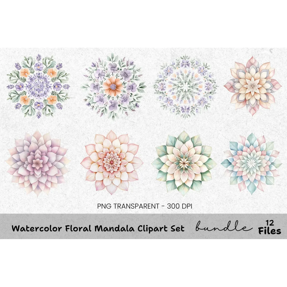 Floral Mandala Clipart Bundle