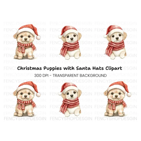 Cute Christmas Puppies Clipart Bundle