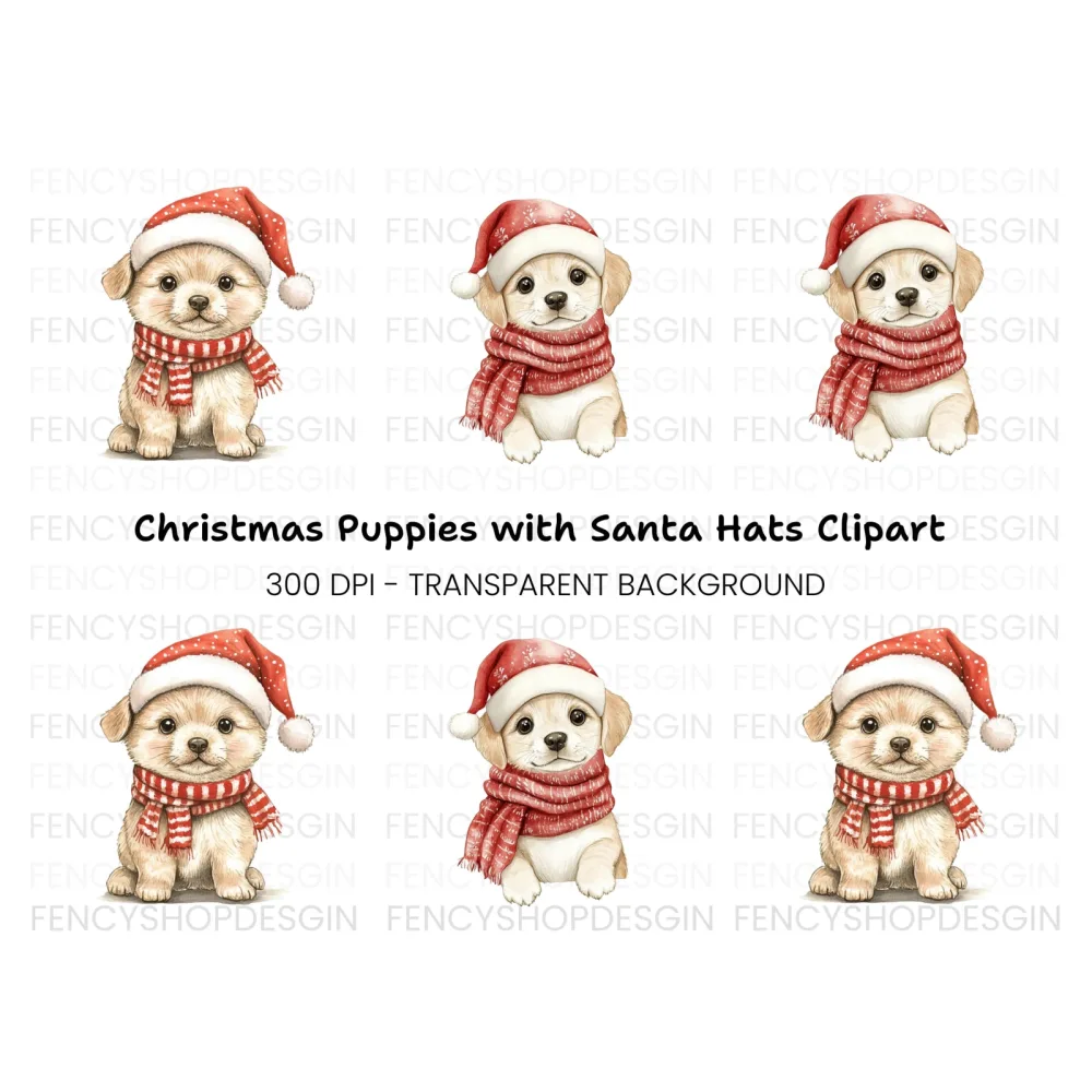 Cute Christmas Puppies Clipart Bundle