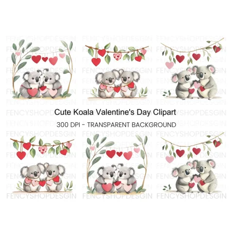 Cute Koala Valentine Day Clipart Bundle
