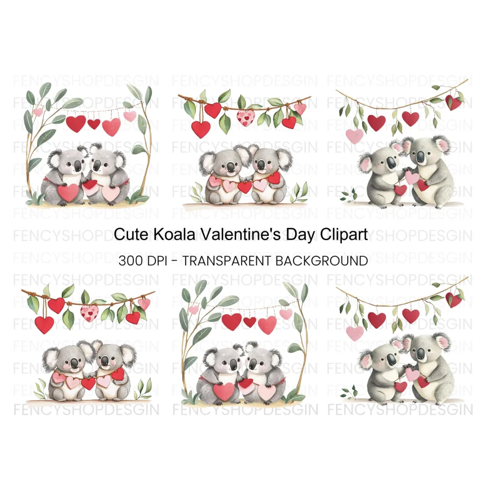 Cute Koala Valentine Day Clipart Bundle