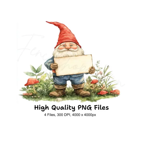 Cute Gnomes Holding Blank Signs Clipart Bundle