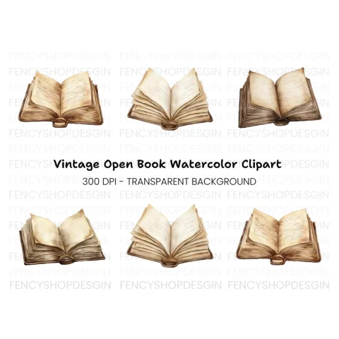 Vintage Open Books Clipart Bundle