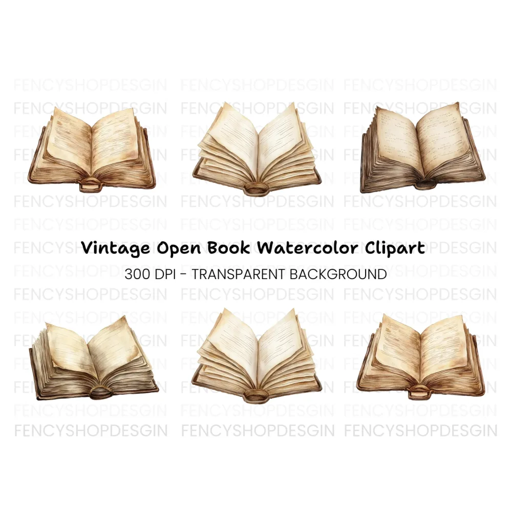 Vintage Open Books Clipart Bundle