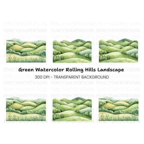 Green Rolling Hills Landscape Clipart Bundle