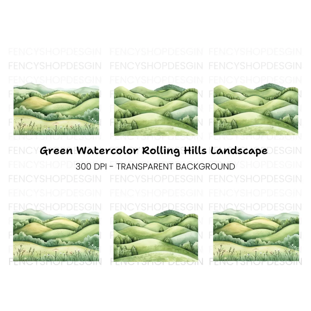 Green Rolling Hills Landscape Clipart Bundle