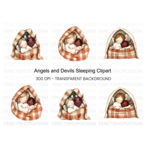 Angels and Devils Sleeping Clipart Bundle