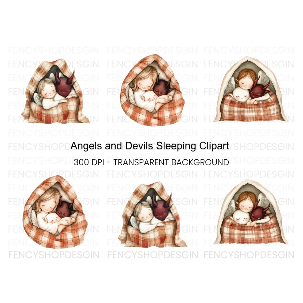 Angels and Devils Sleeping Clipart Bundle