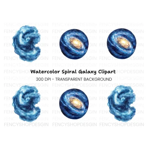 Blue Galaxy Nebula Clipart Bundle