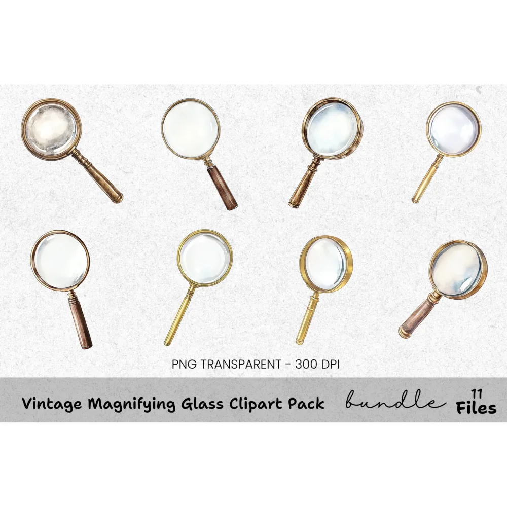 Vintage Magnifying Glass Clipart Bundle