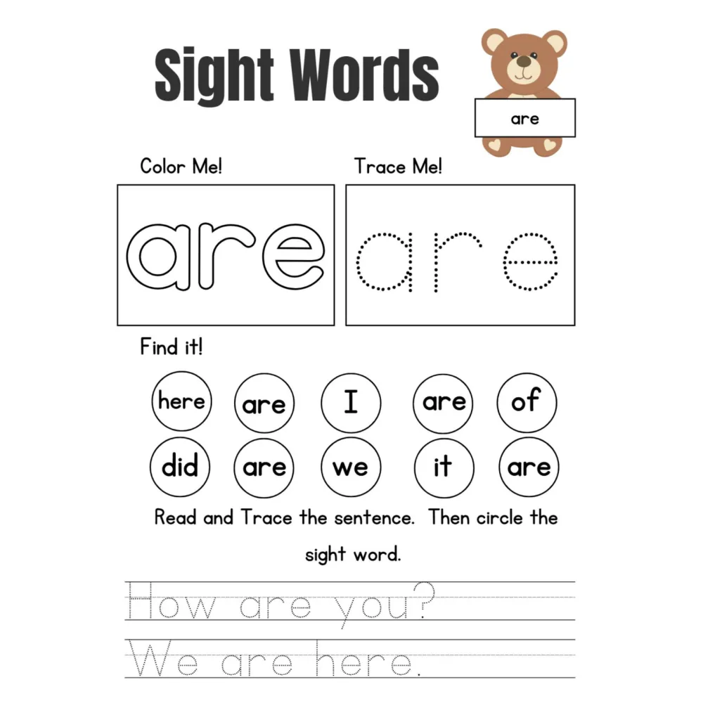 Learn Sight Words Tracing Worksheets