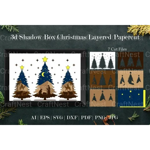 Shadow Box Christmas Scene Layered Papercut SVG