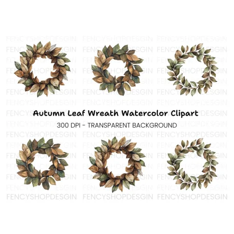 Autumn Leaf Wreaths Clipart Bundle
