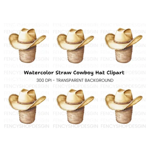 Straw Cowboy Hat Clipart Bundle