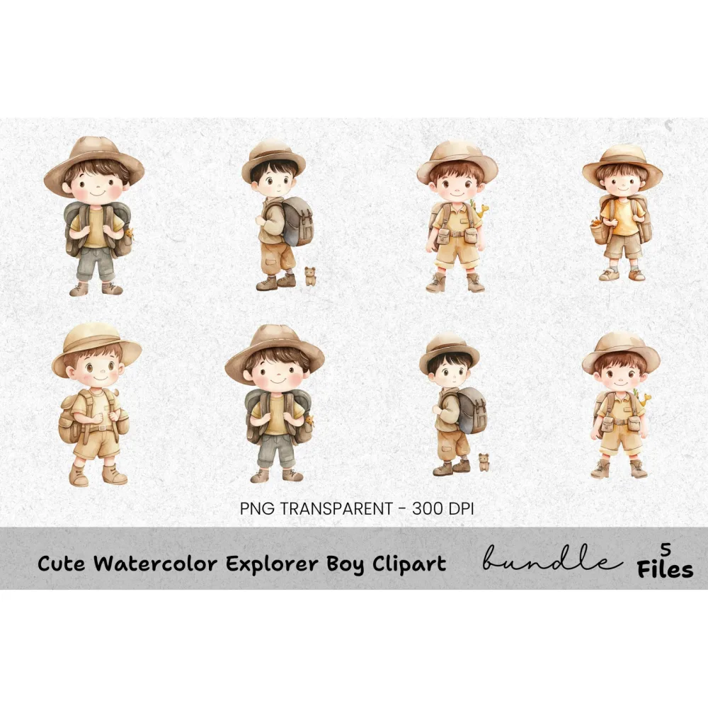 Cute Explorer Boy Clipart Bundle