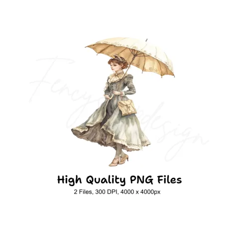 Vintage Lady With Umbrella Clipart Bundle