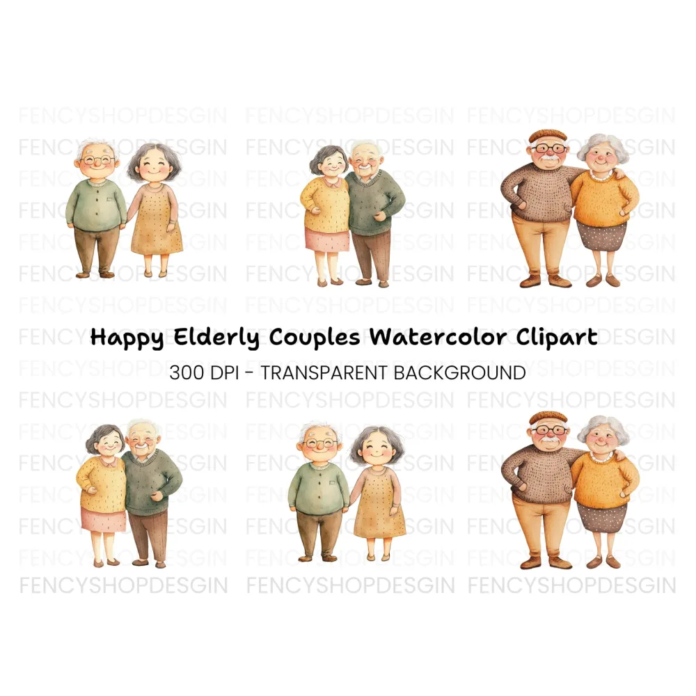 Diverse Elderly Couples Clipart Bundle