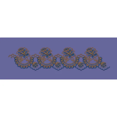 Scalloped Blue Floral Scarf Border Embroidery Design