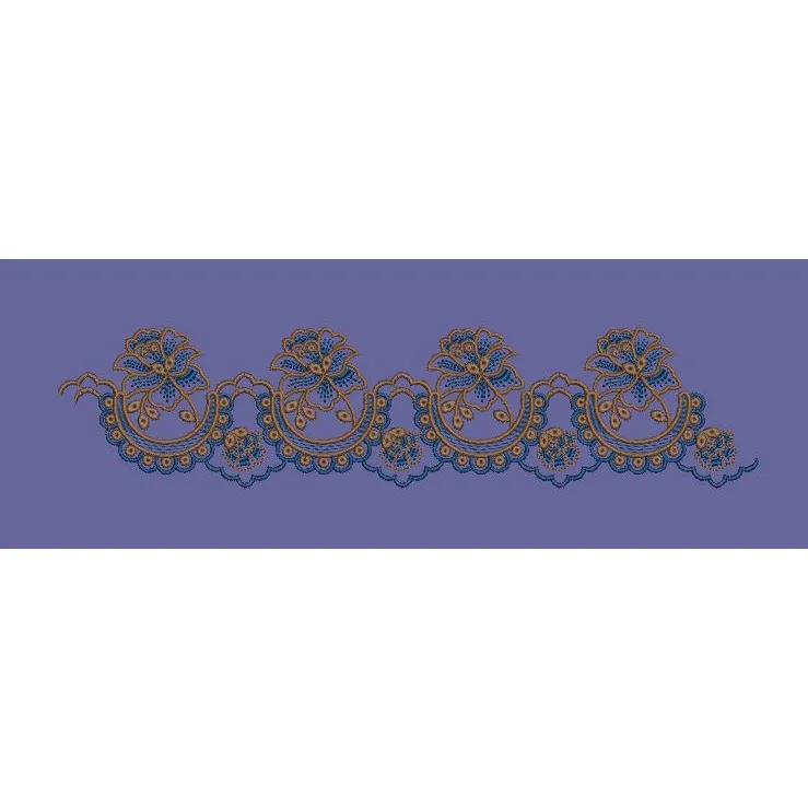 Scalloped Blue Floral Scarf Border Embroidery Design