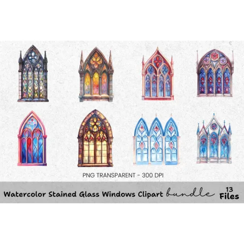 Stained Glass Windows Clipart Bundle