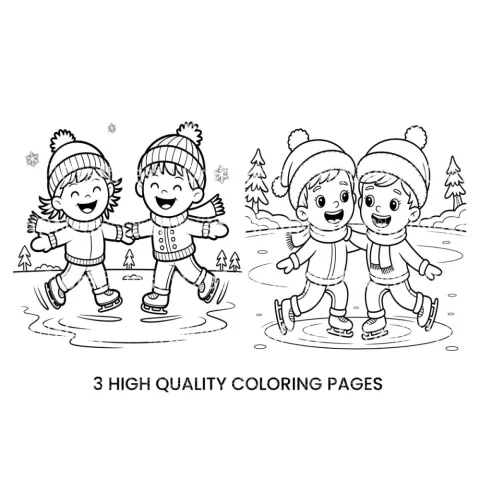 Friends Ice Skating Together Coloring Books