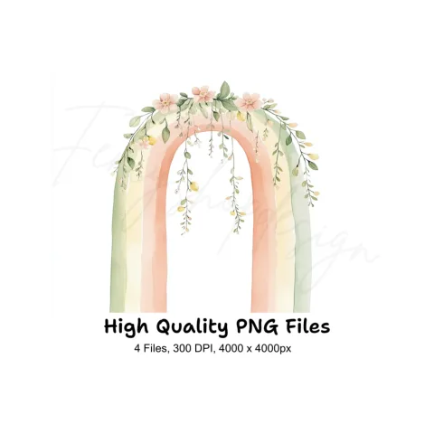 Boho Floral Rainbow Clipart Bundle
