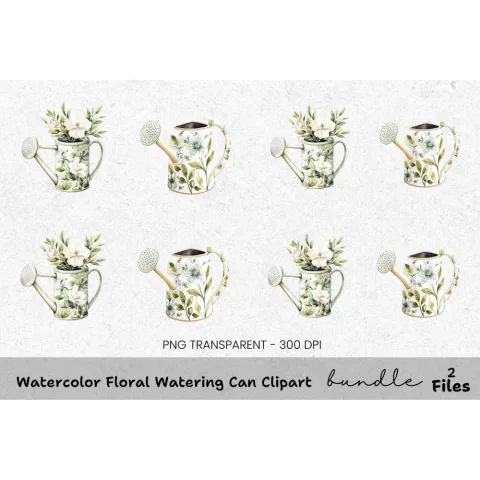 Floral Watering Can Clipart Bundle