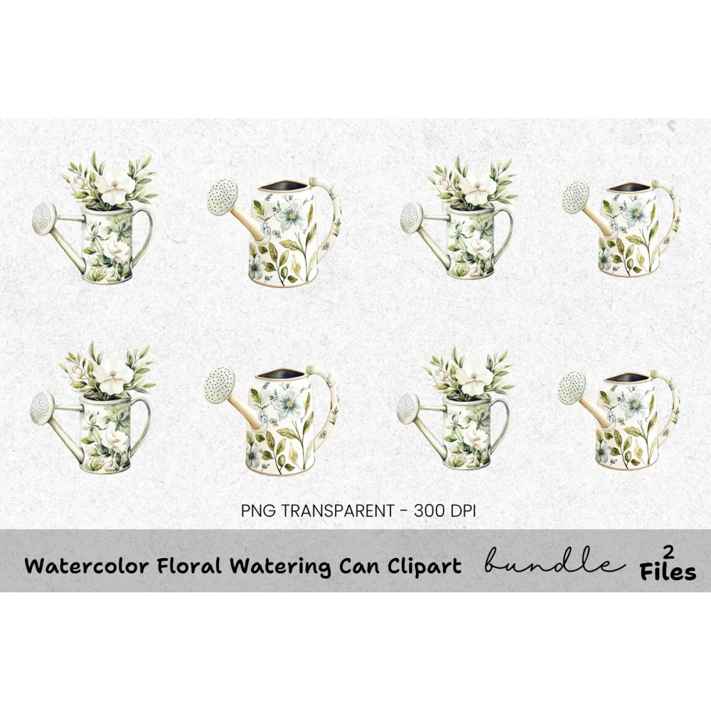 Floral Watering Can Clipart Bundle