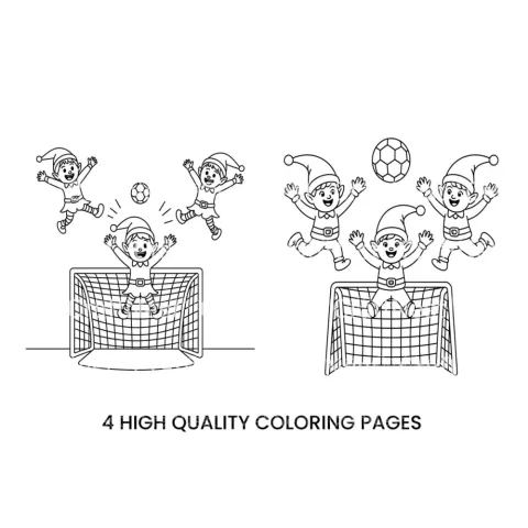 Christmas Elves Playing Soccer Coloring Books
