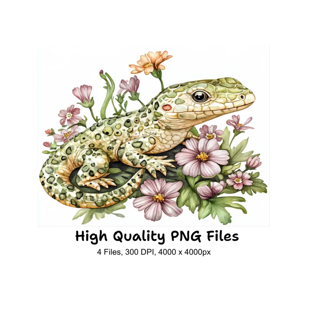 Cute Gecko Floral Clipart Bundle