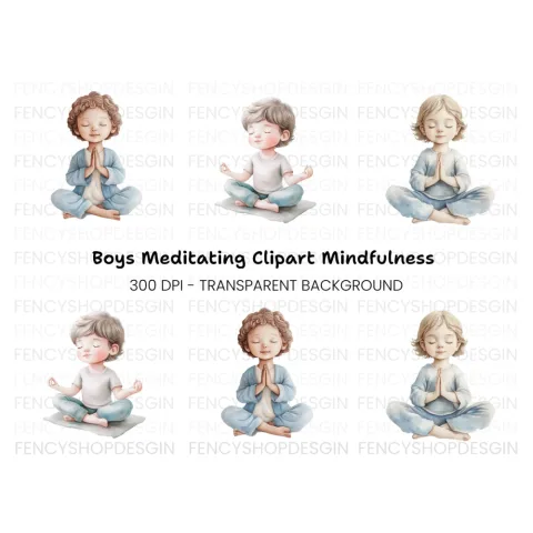Children Meditating Clipart Bundle
