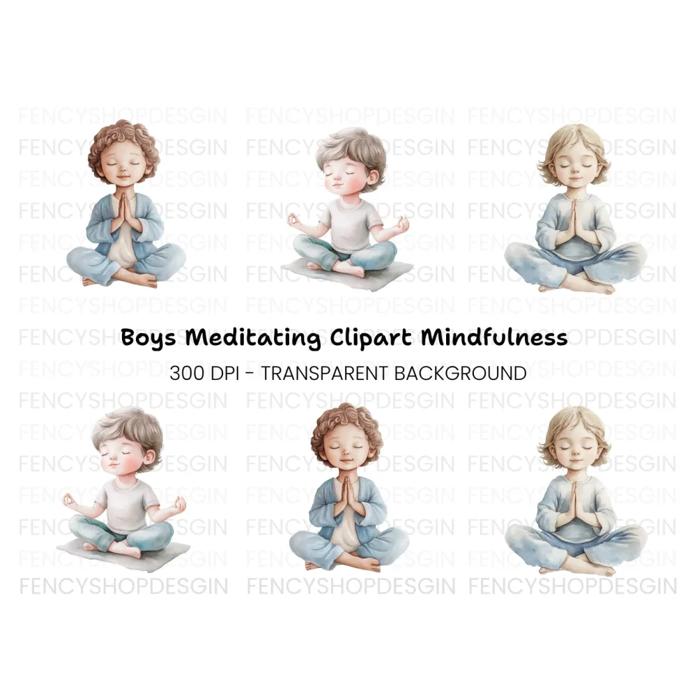 Children Meditating Clipart Bundle