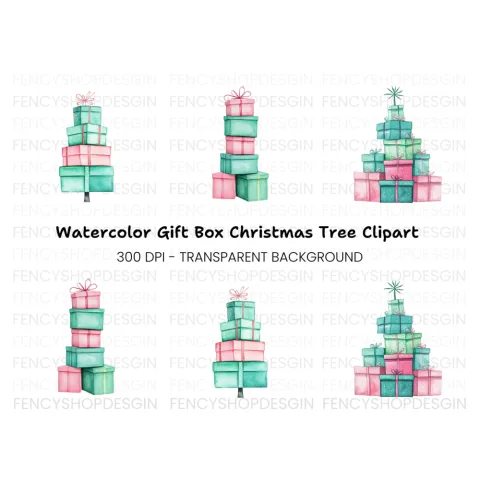 Christmas Gift Box Stacks Clipart Bundle