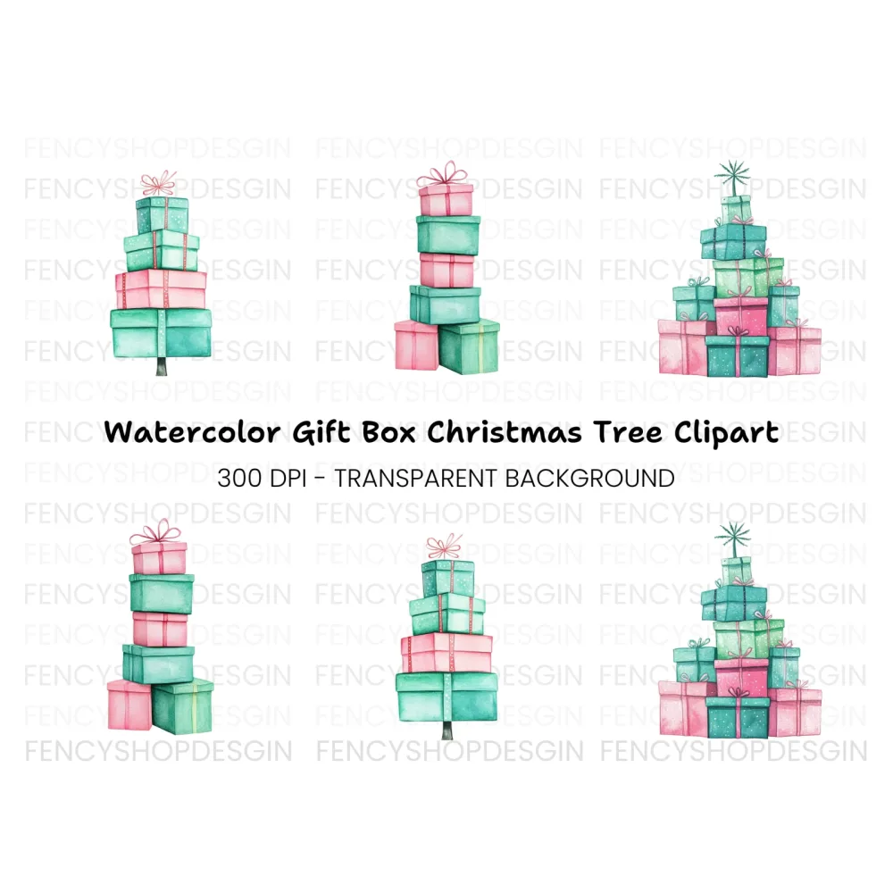Christmas Gift Box Stacks Clipart Bundle