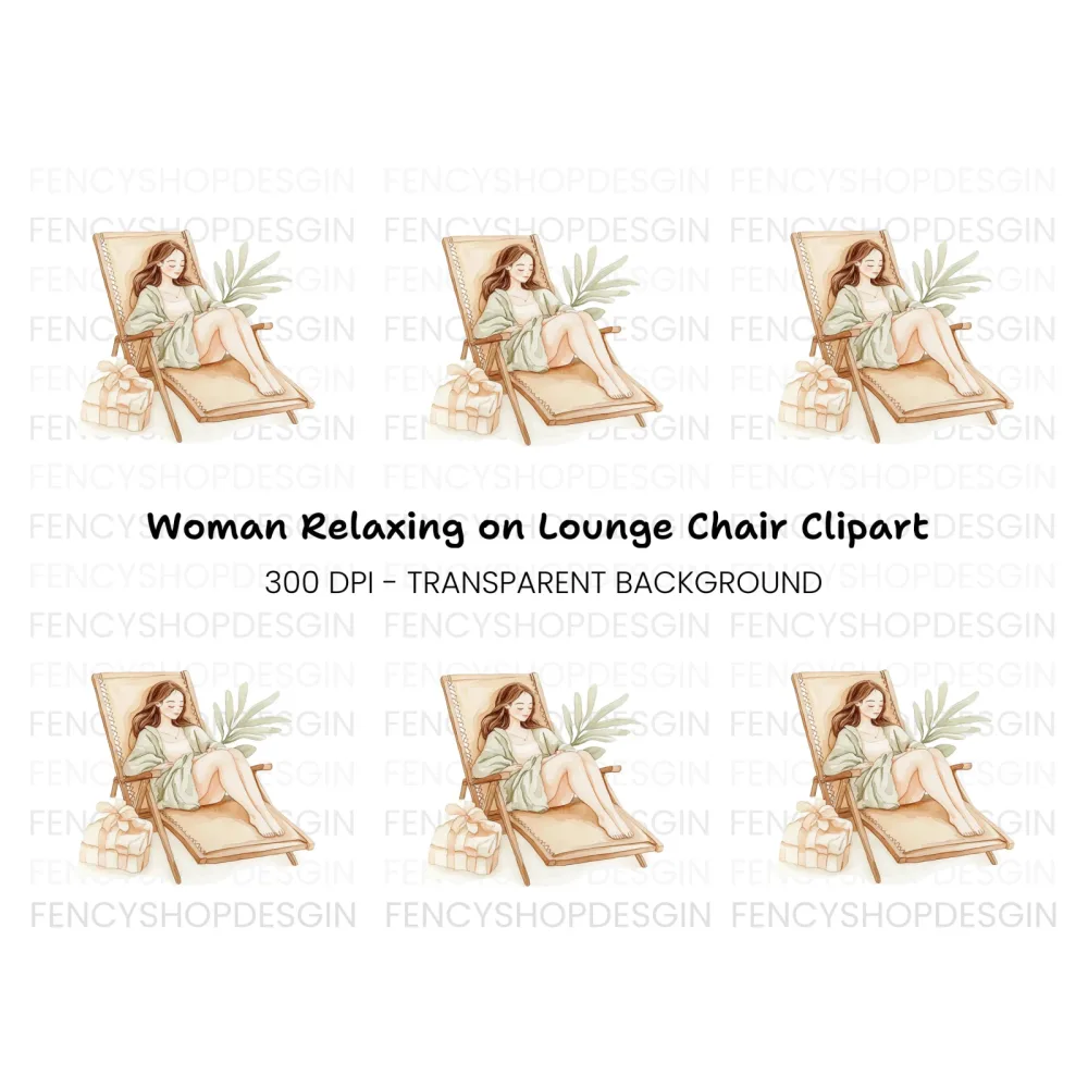 Relaxing Woman on Beach Chair Clipart Bundle