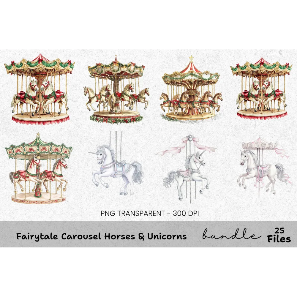 Festive Carousel Horse Clipart Bundle