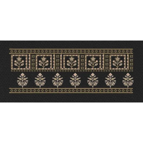 Black Gold Square Buta Panel Border Black & Antique Gold Embroidery Design