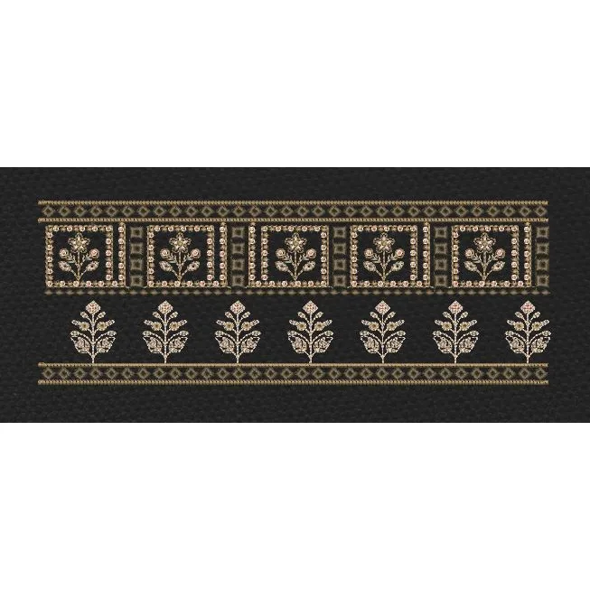 Black Gold Square Buta Panel Border Black & Antique Gold Embroidery Design
