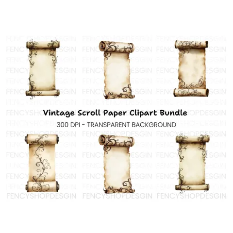 Ornate Floral Scroll Clipart Bundle
