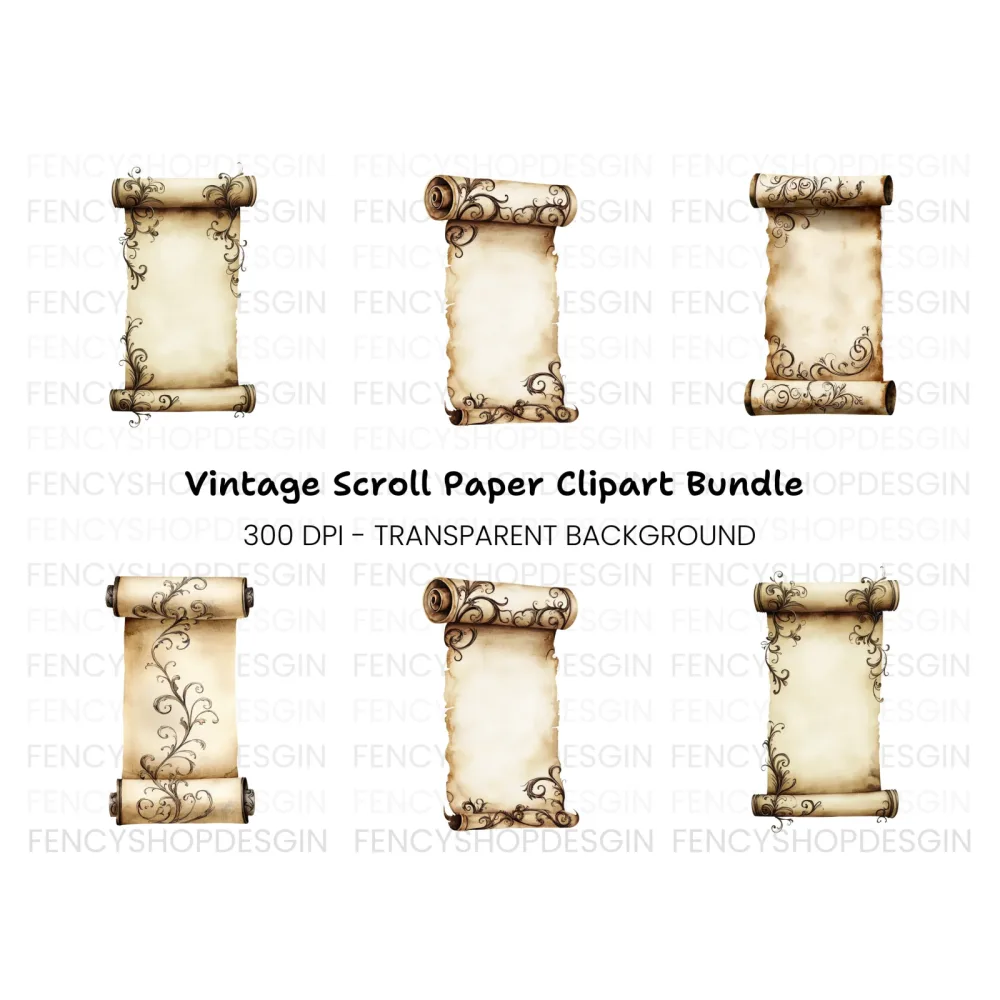 Ornate Floral Scroll Clipart Bundle