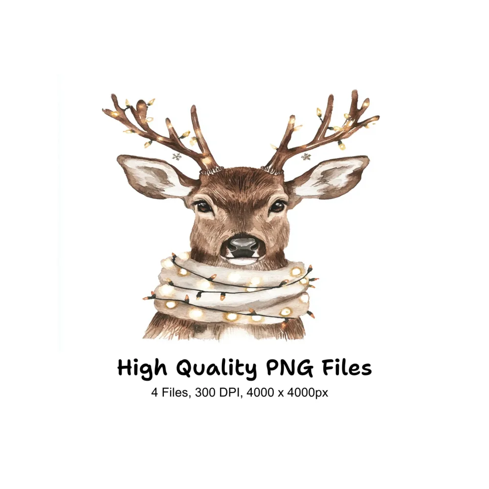 Cute Winter Deer Clipart Bundle