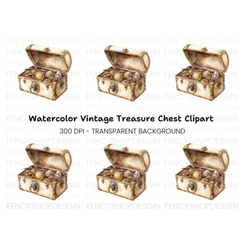 Open Treasure Chest Gold Clipart Bundle