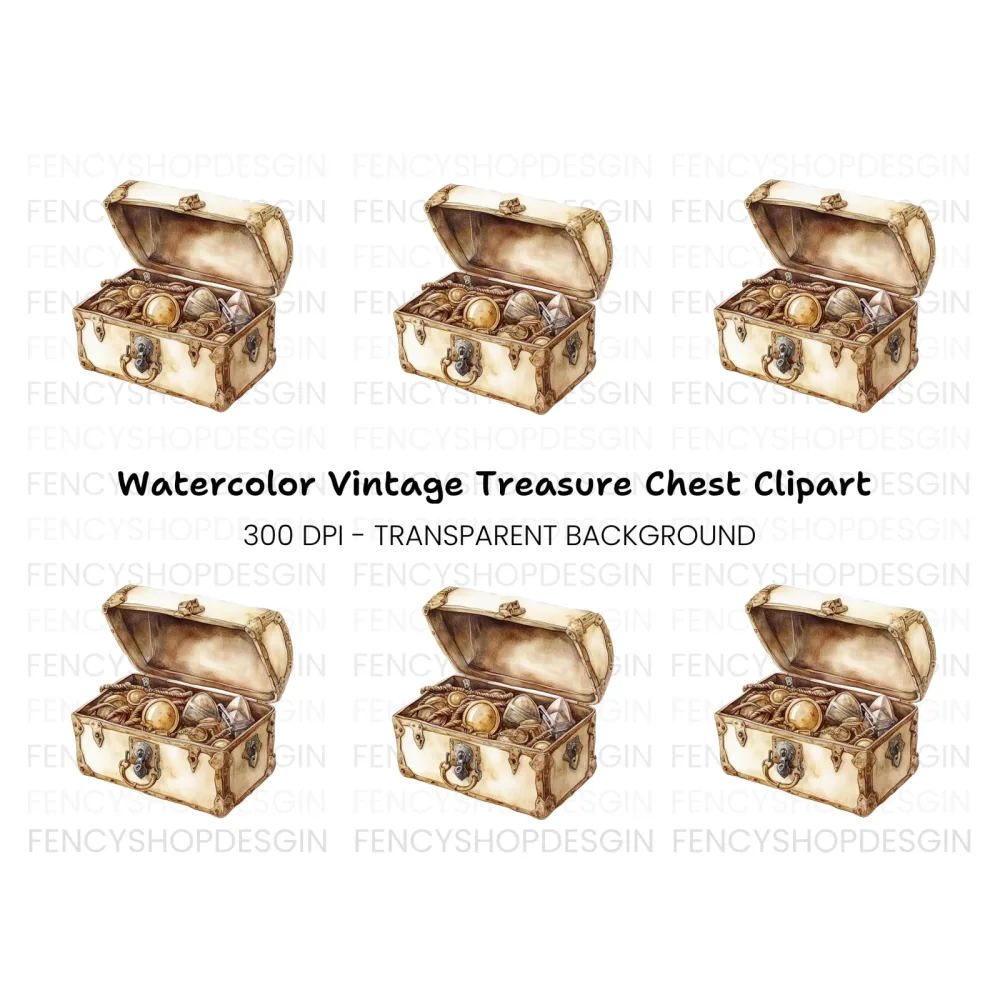 Open Treasure Chest Gold Clipart Bundle